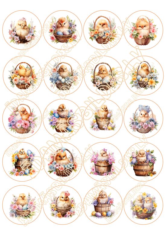 Cukura papīrs ar apdruku "Cālīši", aplīši 5 cm